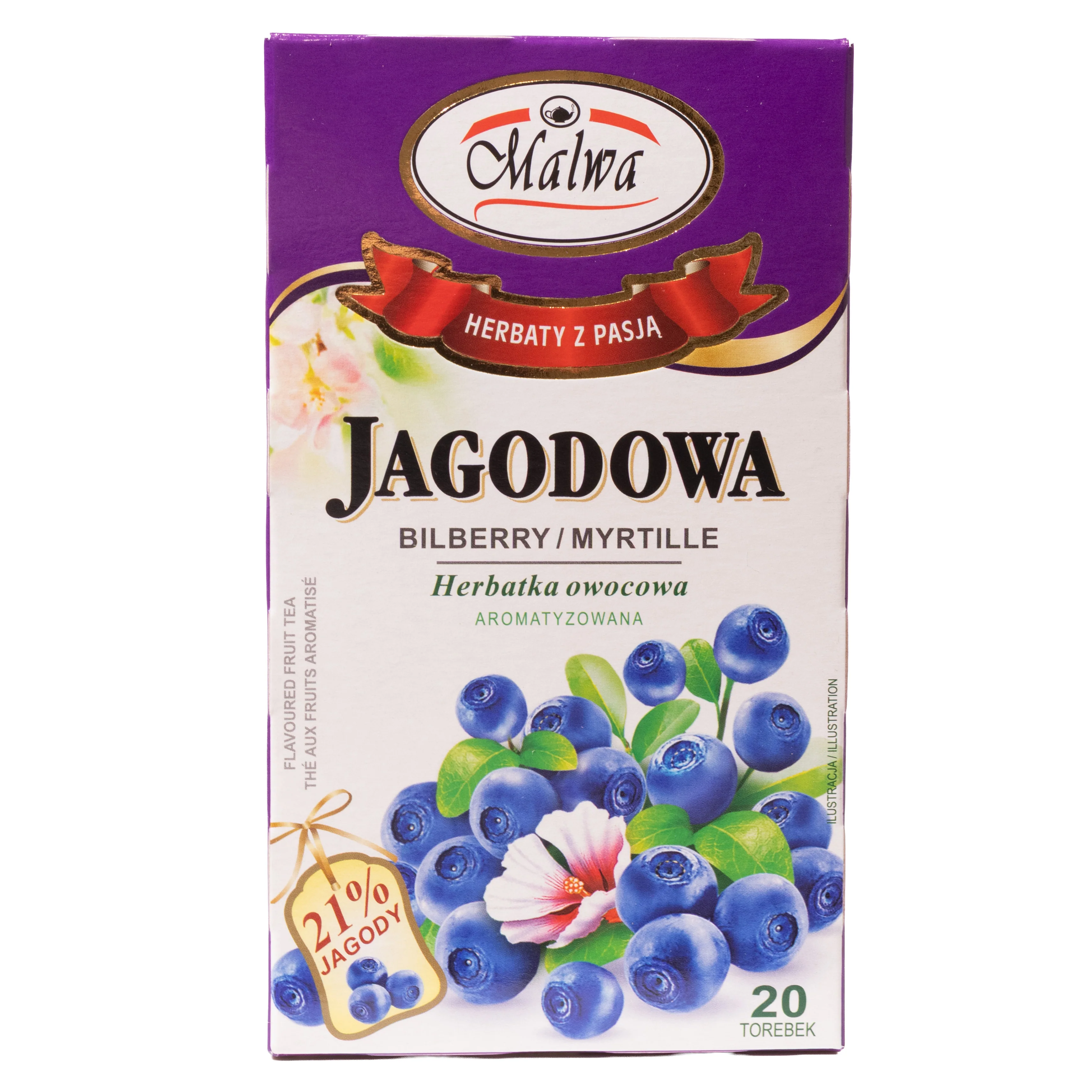 Malwa Bilberry Flavored Fruit Tea, 20 Tea Bags