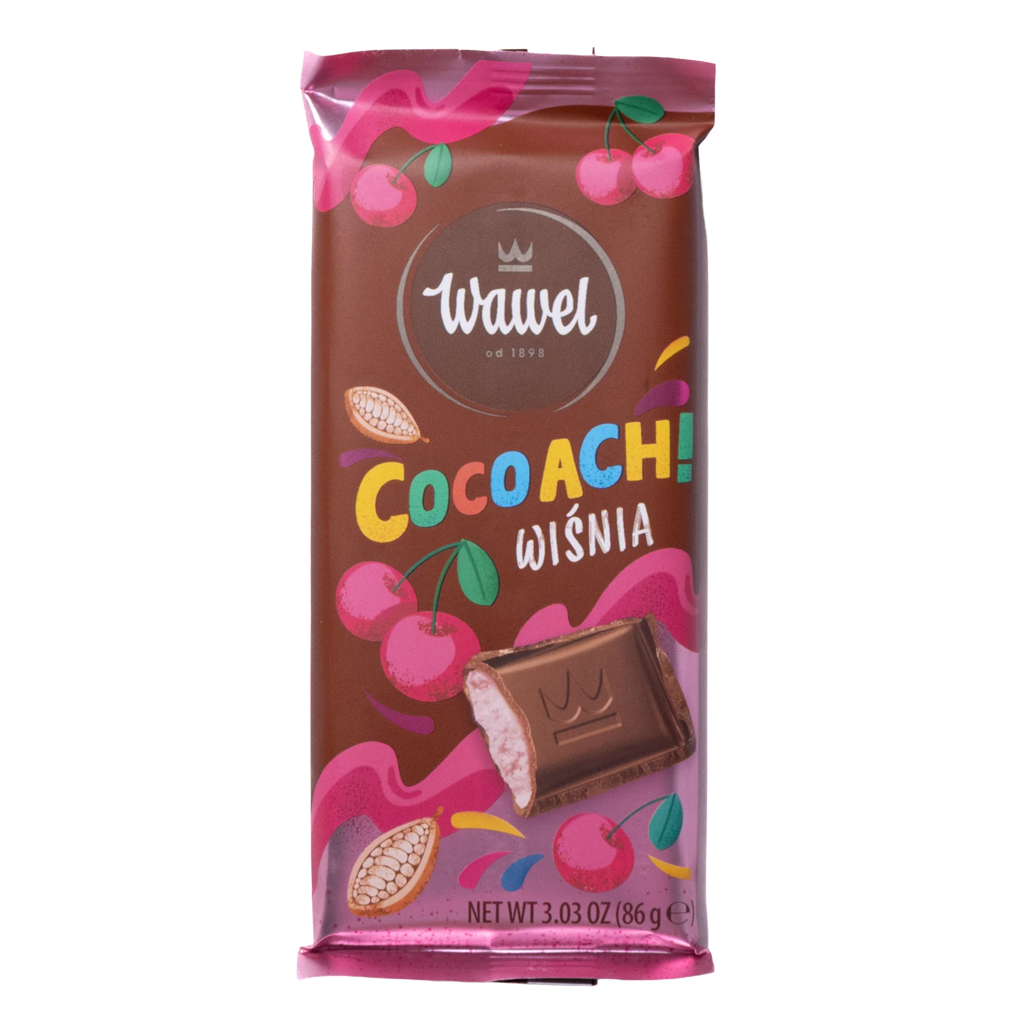 Wawel CocoACH Cherry Cocoa Bar with Milk-Cherry Filling, 3.03oz