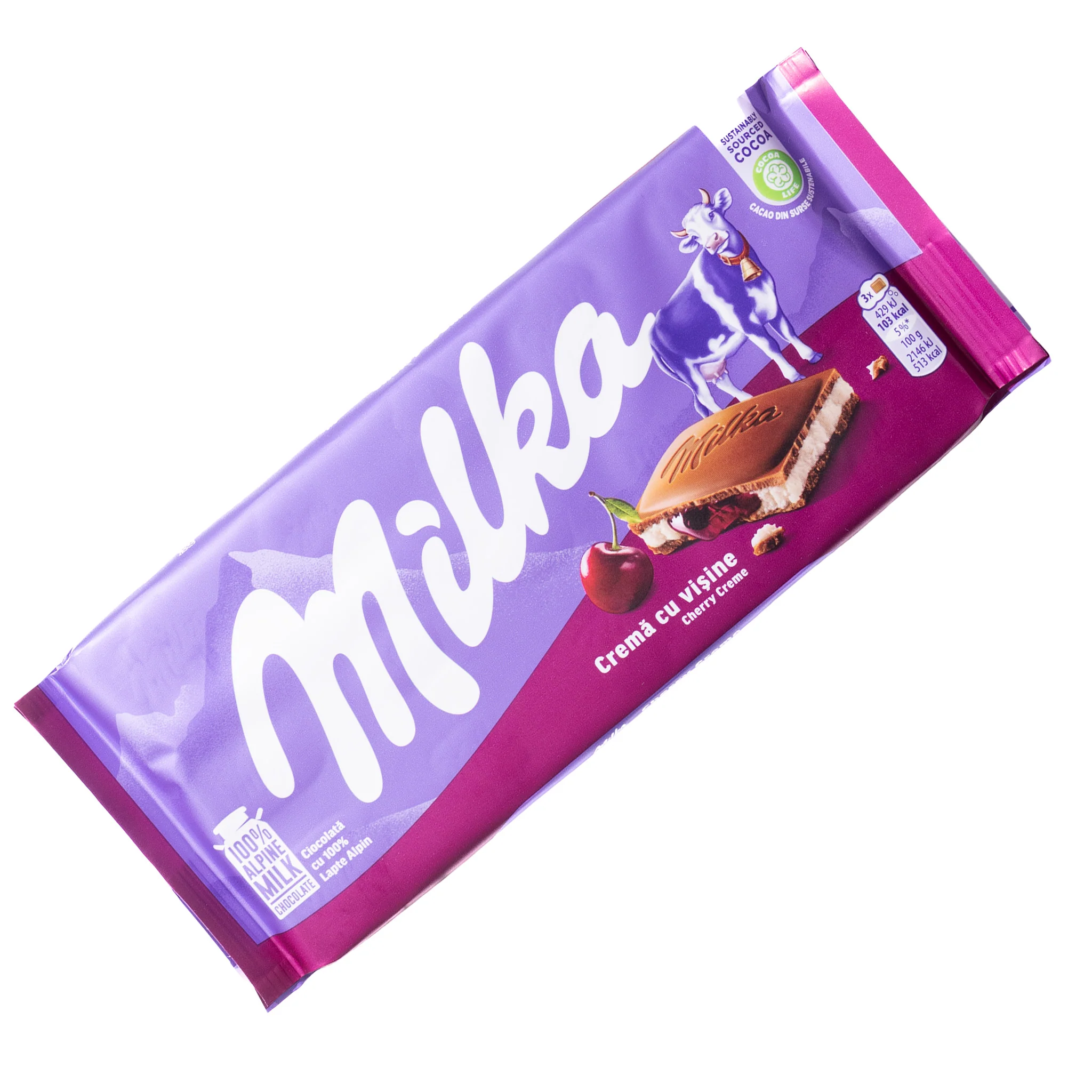 Milka Alpine Milk Chocolate Cherry Cream Bar, 3.5oz