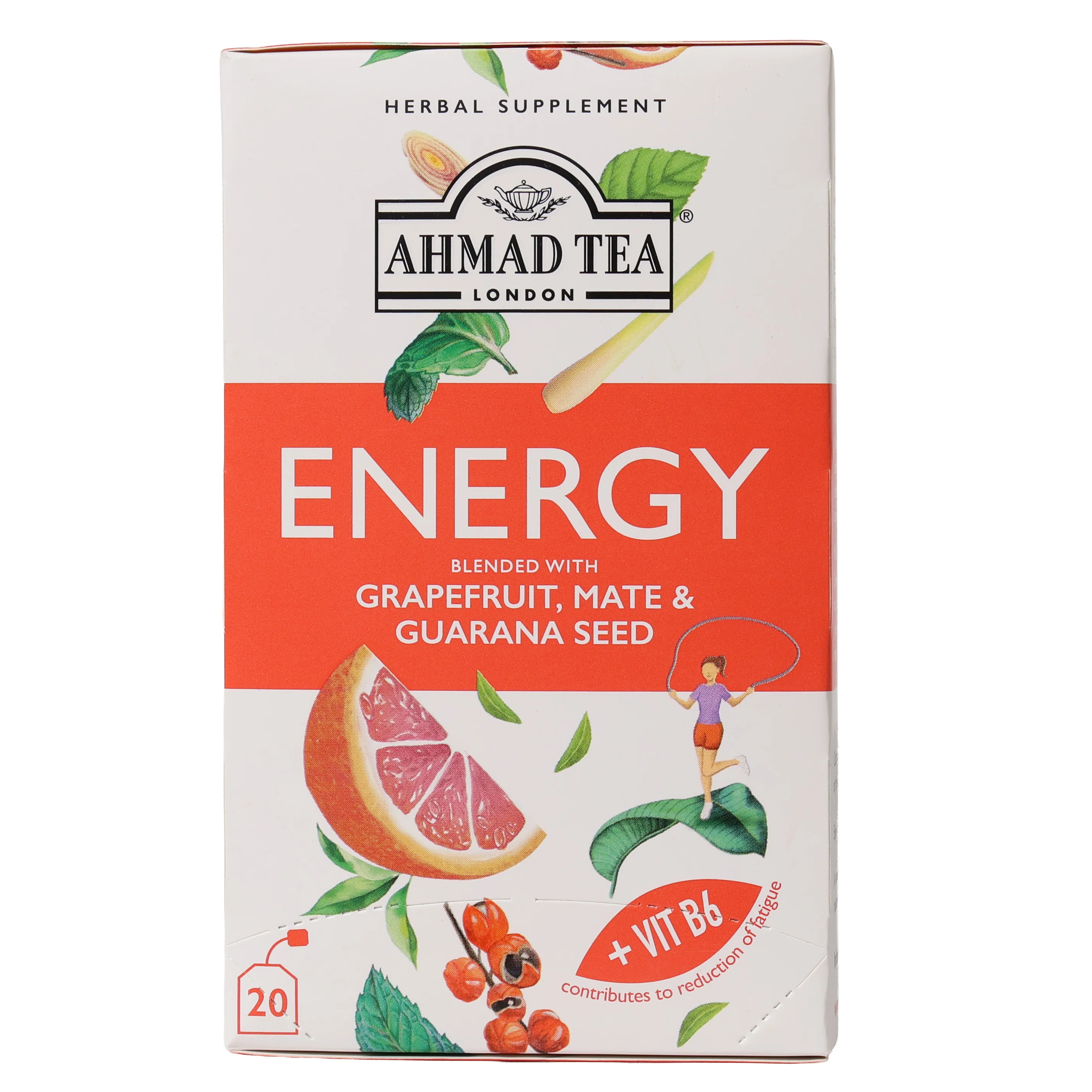 Ahmad Tea Energy Grapefruit, Mate & Guarana Herbal Infusion, 20 Tea Bags