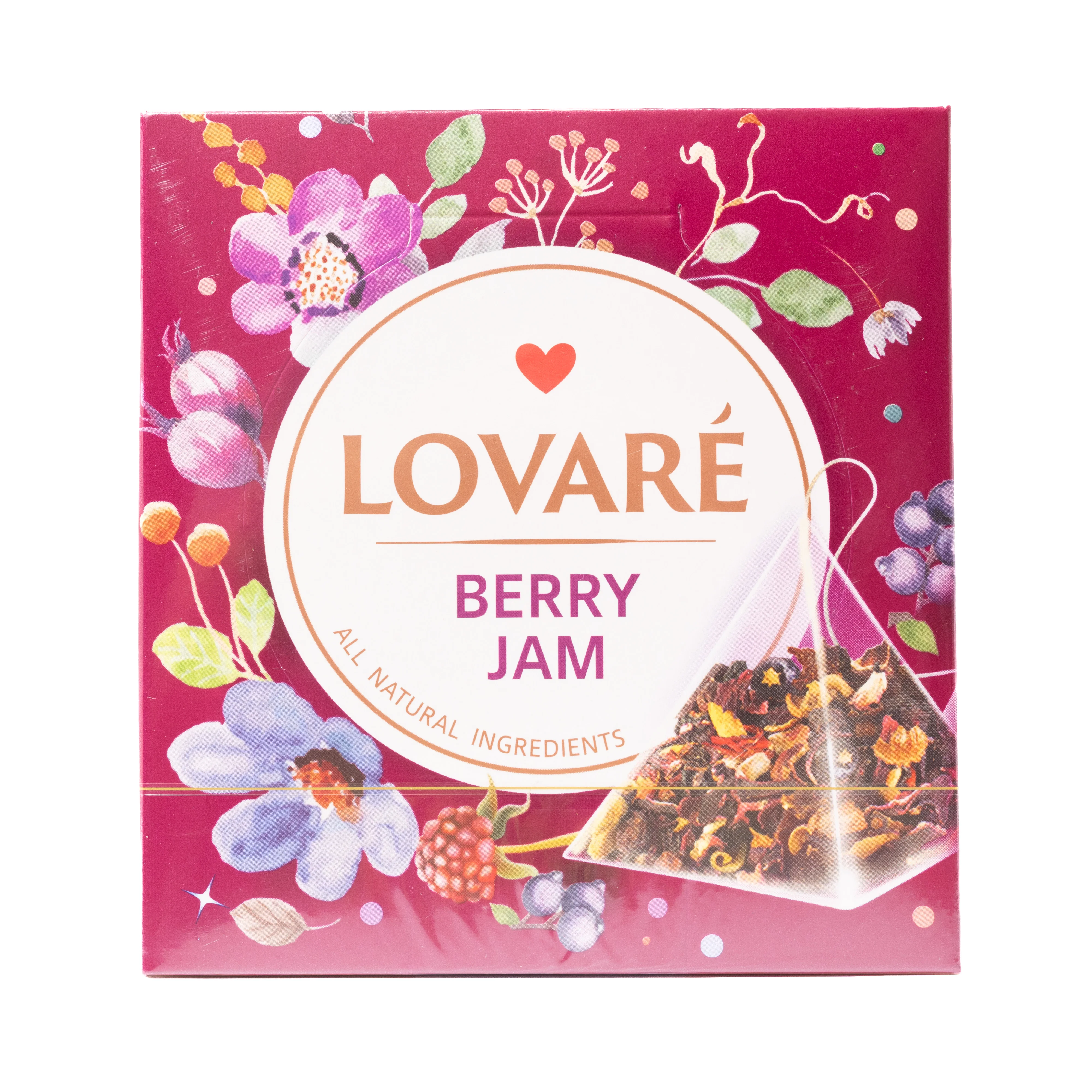 Lovare Berry Jam Fruit-Berry & Flower Tea with Wild Berries and Cherry Flavor, 15 Pyramid Tea Bags