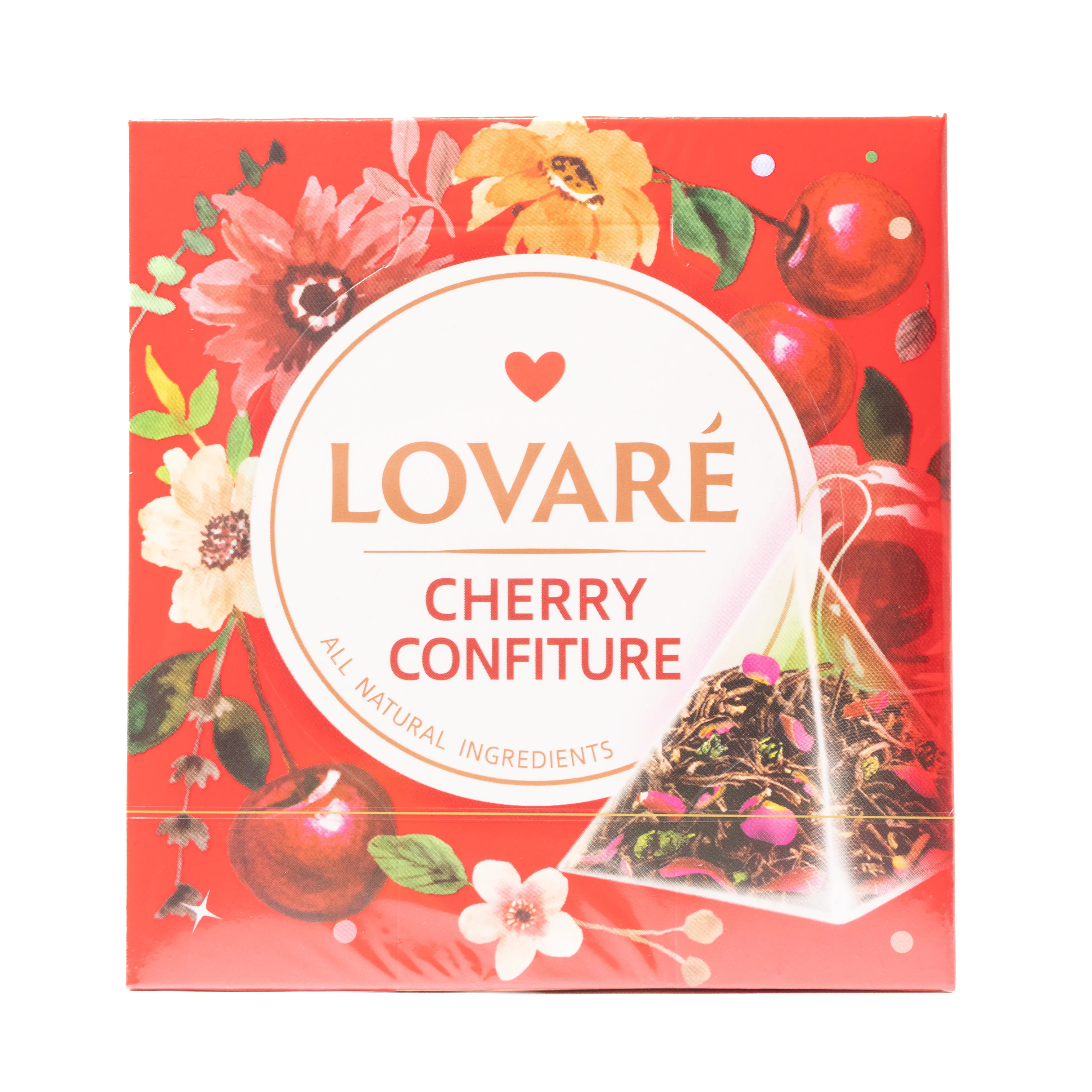 Lovare Cherry Confiture Black & Green Tea with Cherry, 15 Pyramid Tea Bags