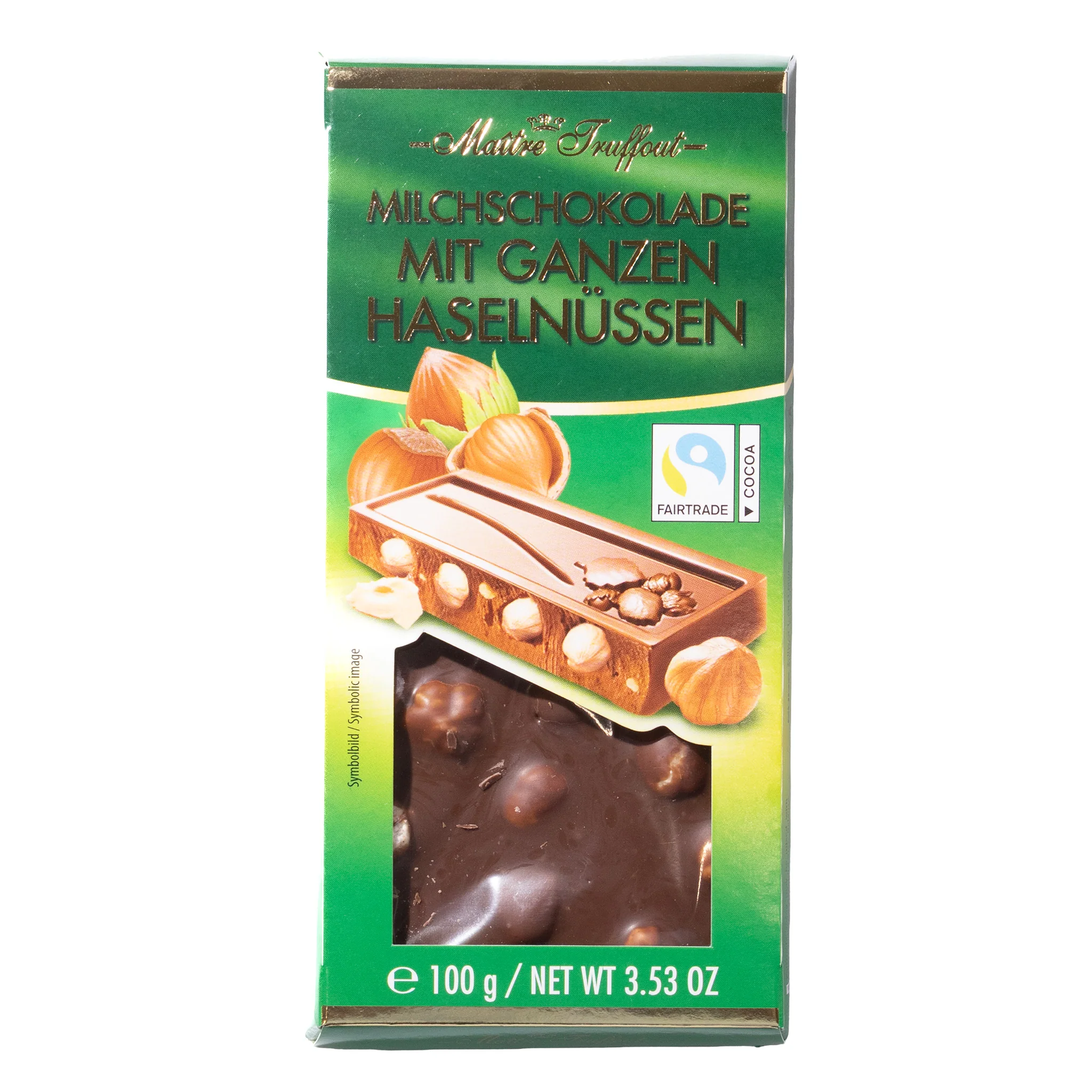 Maitre Truffout Milk Chocolate with Whole Hazelnuts, 3.53oz
